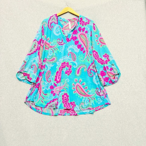 Dear Scarlett Tops - Dear Scarlett Tunic Top Size 3X Plus Bright Pop‎ Art Paisley Stretchy Flowy Teal